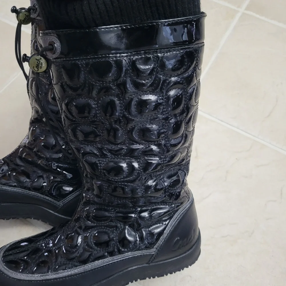 Coach Prisilla Black Quilted Patent Leather Snow Boots Womens 5 Luxury Gorpcore
